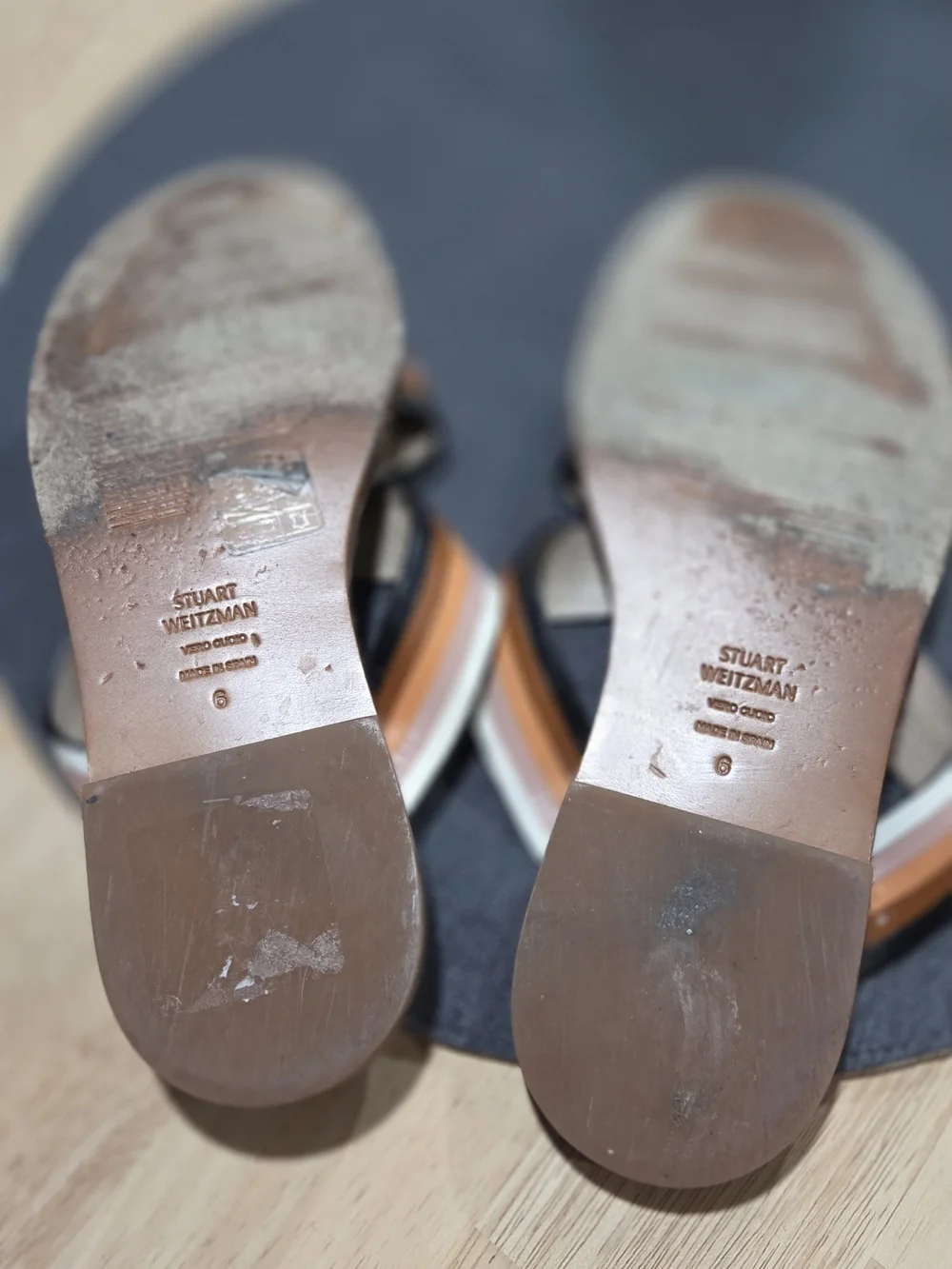Stuart Weitzman Women's Tan Multi-Stripe Slide Sandals